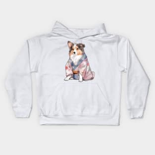 Watercolor Australian Shepherd Dog in Kimono Kids Hoodie